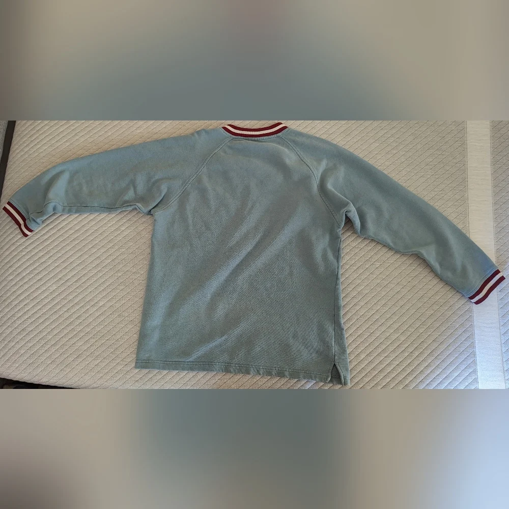 Vintage 1990s Levis Varsity Style Logo Sweatshirt Light Blue & Burgundy oversize - Picture 6 of 12